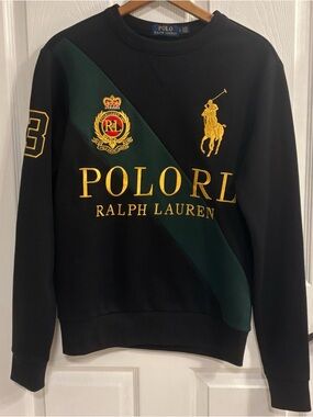 Polo Ralph Lauren Sweater Men S Black Gold Green Spell Out Pullover BIG PONY LN